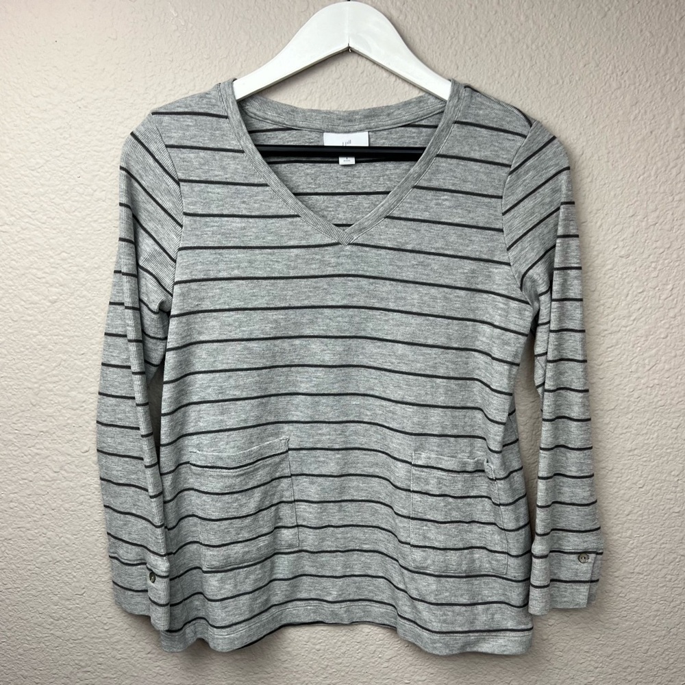 J.Jill Knit Front Pocket V-Neck Tunic in Light and Dark Grey Sz S Petite